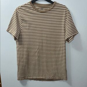 H&M Brown and White Striped Short Sleeve Tee